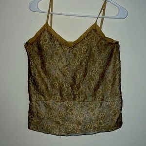 Loose fitting gold and beige lace top